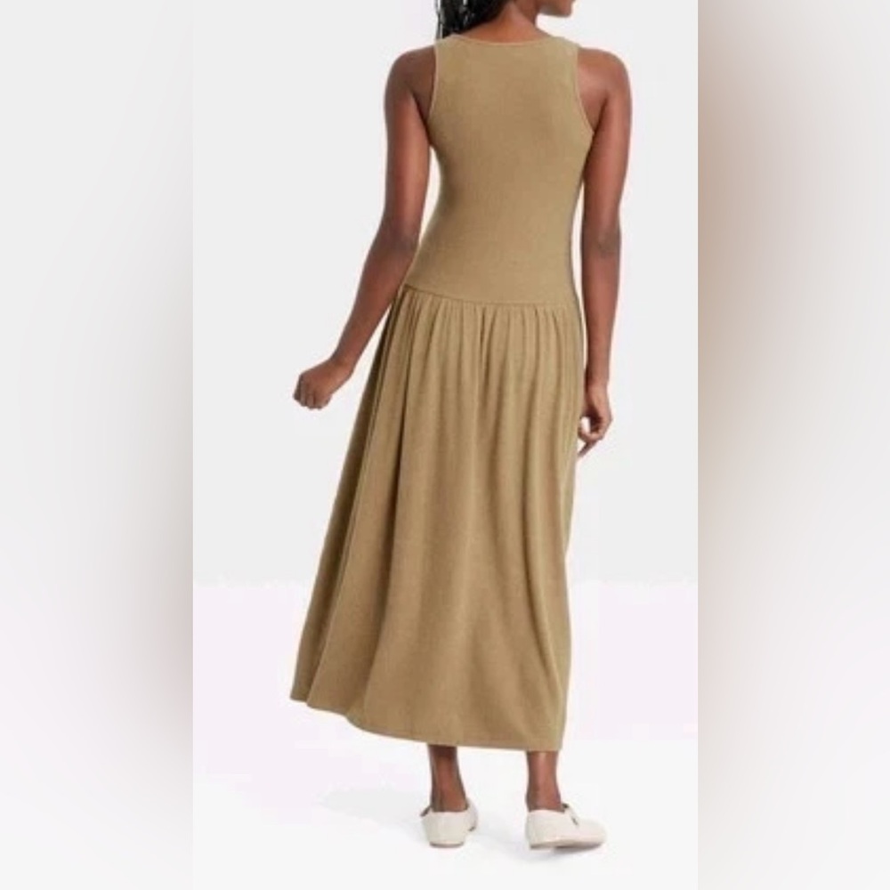 Sleeveless Tank Midi Dress in Khaki - Picture 2 of 4